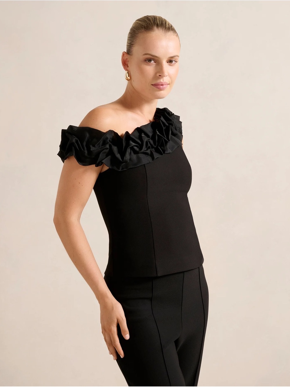 Ever New Black Draped One-Shoulder Top